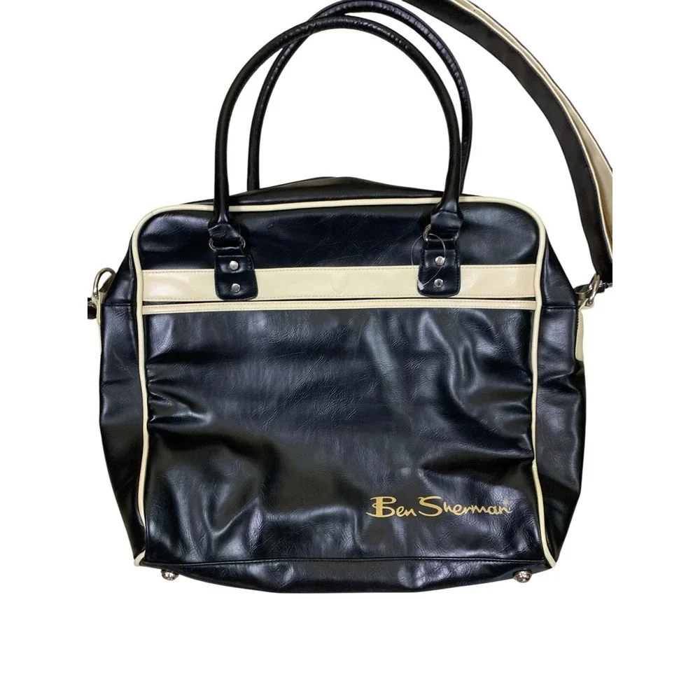 Ben Sherman Black Cream Retro Messenger Bag Y2K Travel Weekender Crossbody